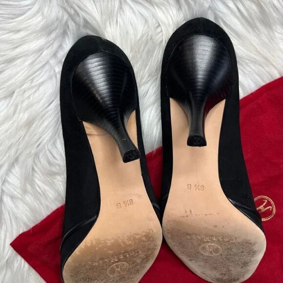 Cole Haan Velvet Peep Toe Pumps Black Size 8.5 - Picture 3 of 8